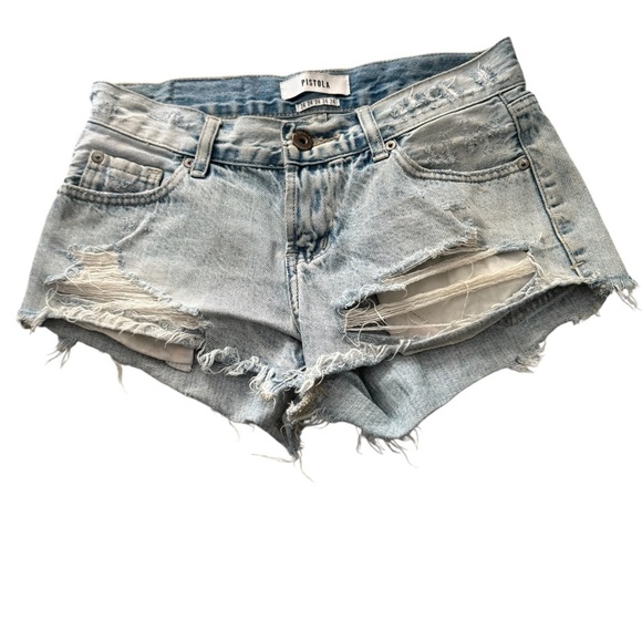 Pistola Distressed Light Wash High Waist Jean Shorts 28 Pocket Reveal - Picture 1 of 5